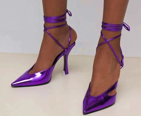 

luxurys designer woman sandals slingback sandals heels shoes pink green red blue candy color pointed toe silk shallow lace up stiletto size3, Black