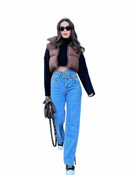 

women's vests women winter warm cotton padded puffer sleeveless parkas jacket vest coat vintage high neck female waistcoat chic w8of#, Black;white
