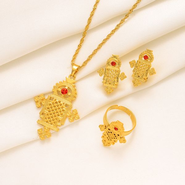 

robot 18k fine gold colour ruby diamond cross pendant necklaces earrings ring women big crosses jewelry religion physiognomy, Silver