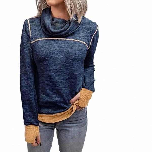 

women's t-shirt women autumn winter patchwork turtleneck long sleeve sweatshirt blouse pullover clothing y5pz#, White