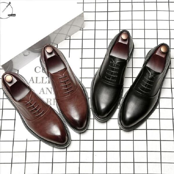 

mens dress shoes oxfords business office pointed black brown lace-up men's formal wedding shoes