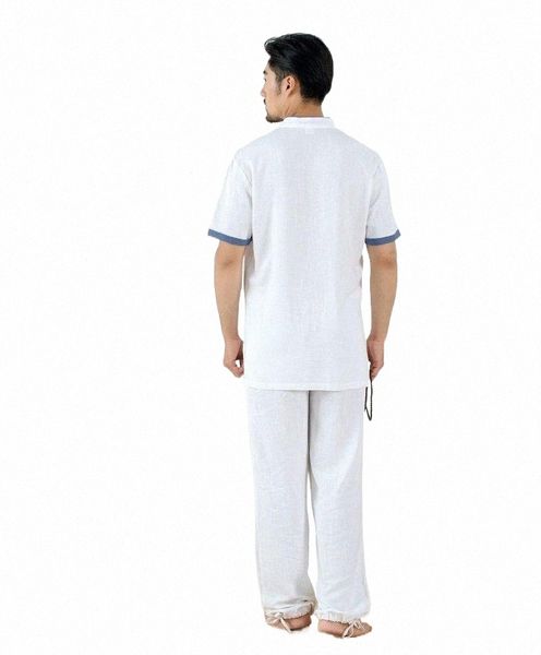 

men's tracksuits summer cotton&linen men yoga uniforms taiji clothing male meditation lay suits tea service clothes x1hf#, Gray