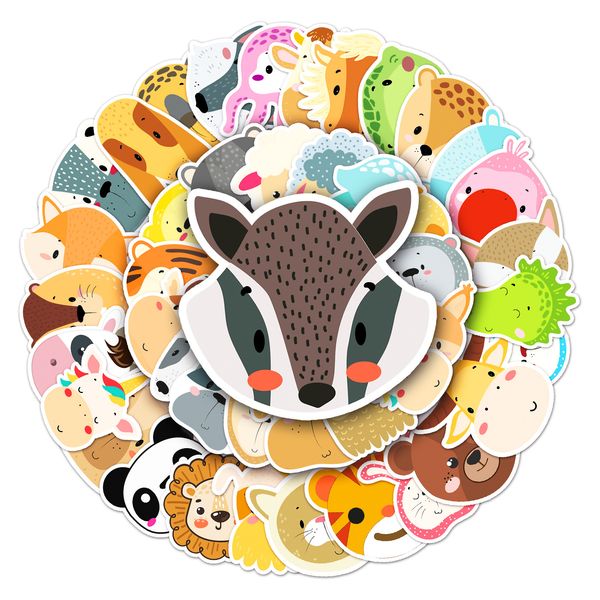 

50pcs graffiti car stickers animal face for skateboard baby helmet pencil case diary phone lapplanner decor book album kids toys guitar diy