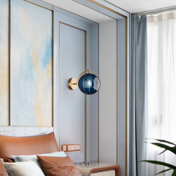 

all-copper nordic modern glass wall lamp features creative light luxury living room background bedroom bedside lights ins l decorative wall