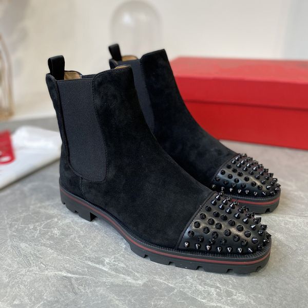 

men designers spike booties black suede leather boots ankle spikes boot gentleman fashion boots slip on work wedding dress
