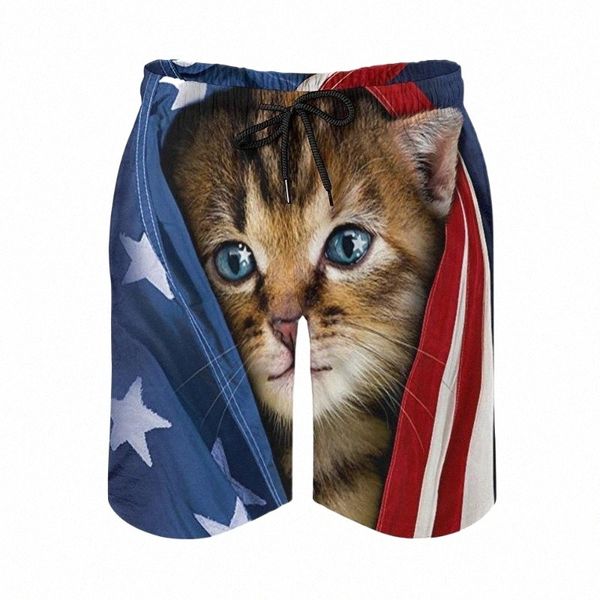 

men's shorts summer men's fashion loose pocket 3d printing docile pet cat drawstring beach pants vacation leisure pantsmen's, White;black