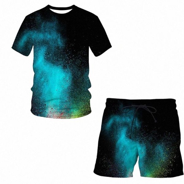 

men's tracksuits 2022 speckled tie dye pattern summer 3d printed t-shirt shorts set beach o neck short sleeve clothing suit v1g0#, Gray