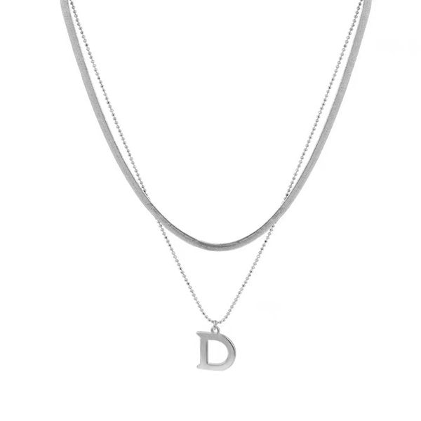 

European And American Classic D-Letter Double-Layer Stainless Steel Chokers Necklace Daily Outfit Neck Chain For Women's Fashion Jewelry