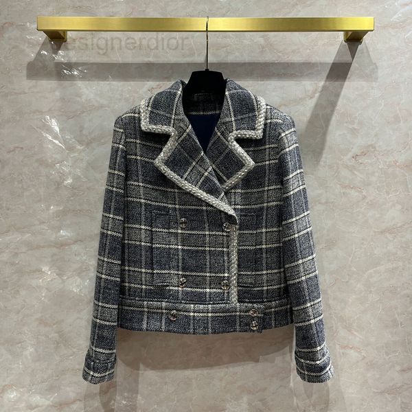 

women's jackets designer side buttoned silver wool ribbon plaid tweed coat women's little fragrance lady temperament double breast, Black;brown