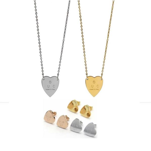 

europe america fashion jewelry sets lady women titanium steel engraved g initials heart charm necklace bracelet sets 3 color209i, Silver