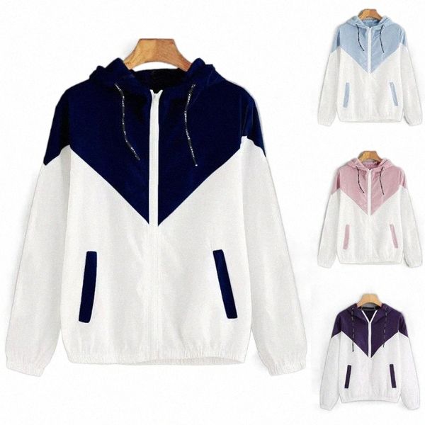 

winter autumn jacket women long sleeve patchwork thin skinsuits hooded zipper casual zip sport coat outerwear hooded jackets e6s5#, Black;brown