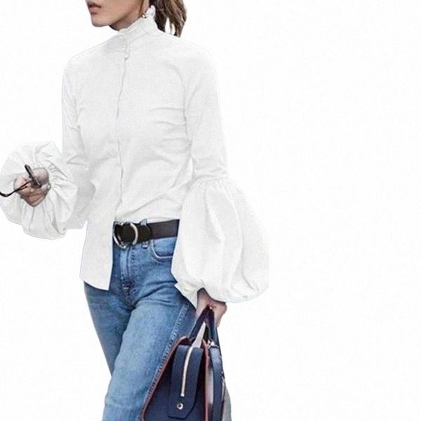 

fashion women blouses 2020 female long lantern sleeve solid and blouses casual blusas plus size womens tunic 2xl p9dt#, White