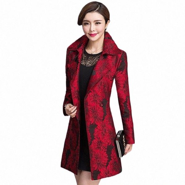 

women's trench coats 2021 spring autumn windbreaker female jacket slim jacquard women mid-length plus size printed mother casual overco, Tan;black