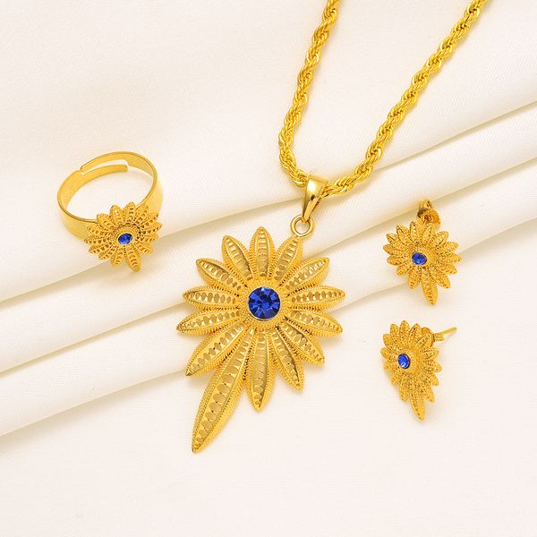 

noble set pendant bangles ring earrings jewelry 18k fine gold colour flower bridal ethnic style engagement dowry romantic, Silver