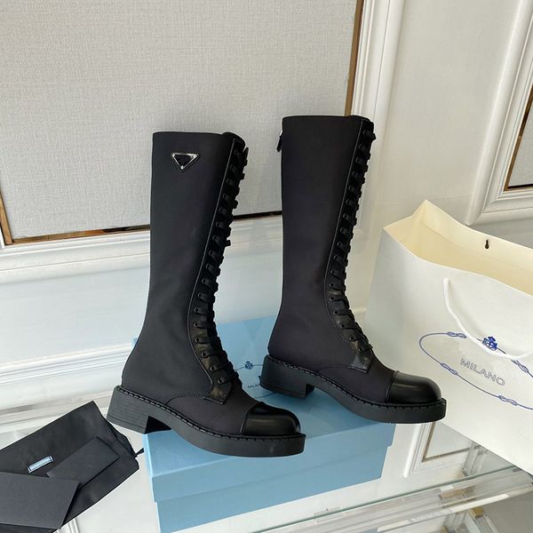 

designer boots women knee boot fashion brushed leather and re nylon boots size 35-40 model wxrl03, Black