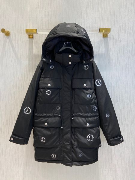 

new fashion women's down 2021 winter casual pocket hooded warm down jacket female long sleeve 2 color loose coat, Black