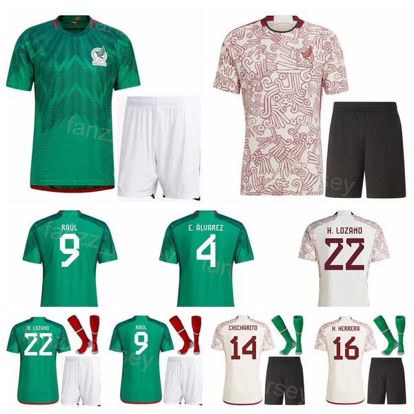 

man kids soccer mexico raul jimenez jerseys 2022 world cup hirving lozano santos chicharito hernandez hector herrera carlos vela football sh, Black;yellow