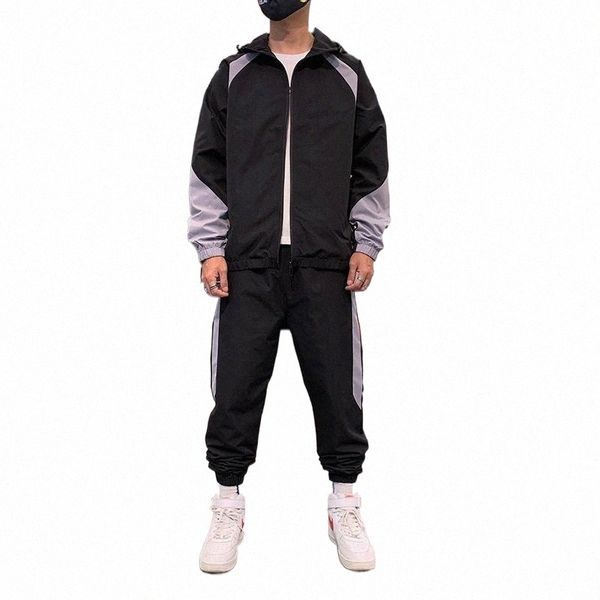 

men's tracksuits mens hooded jackets tracksuit men 2 piece set 2022 spring casual jacket sweatshirt black jogging sweatpants v9rq#, Gray