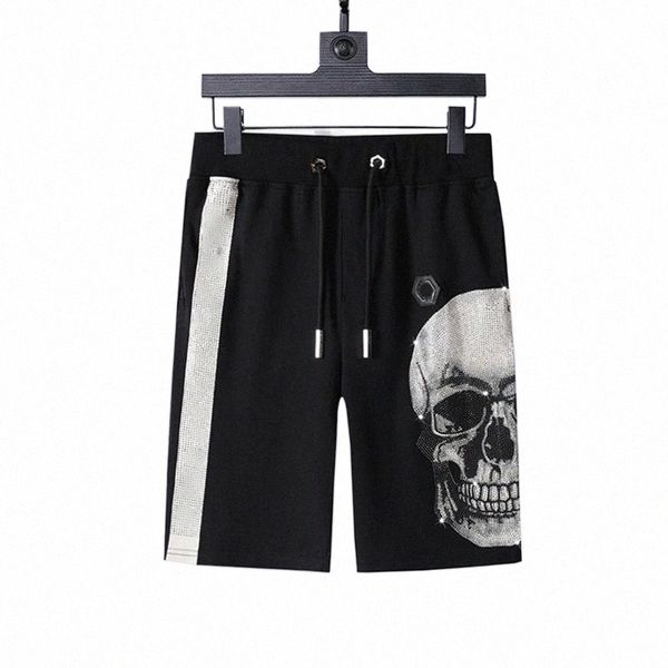 

men's shorts design summer men's / casual elastic waist shiny diamond black skulls pattern cotton short for menmen's men&#039, White;black
