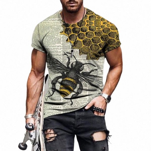 

men's t-shirts features fun bee homing pattern print round neck t-shirt summer solid color sunshine casual men and women explosive shor, White;black