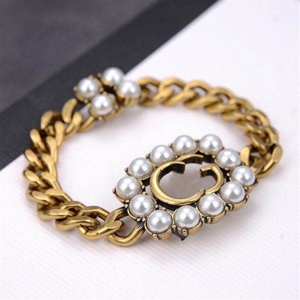 

luxury designer jewelry women bracelets letter pearl charm bracelet brass retro gold necklaces earrings suits fashion jewelry2179, Golden;silver