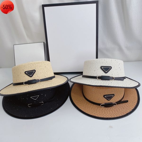 

designer brand new men's and women's hats 2022 dign quality p belt black wrapped flat straw hat, Blue;gray