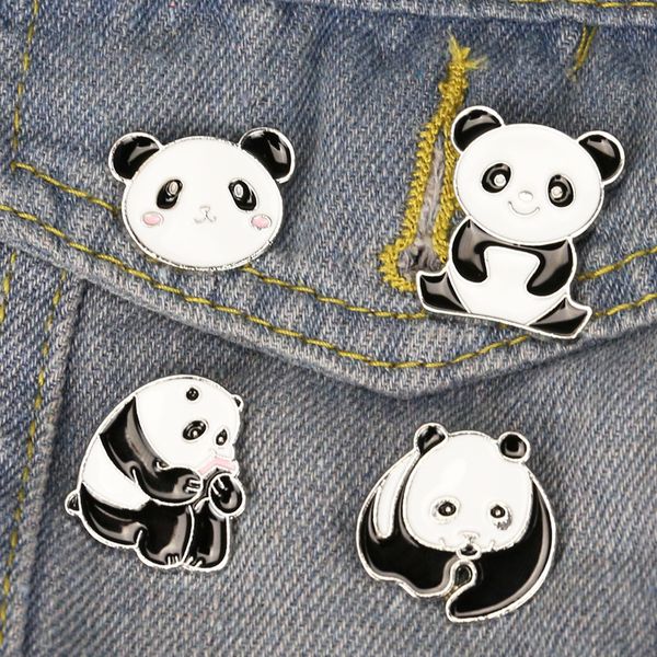 

national treasure panda brooch set 4pcs cartoon animal silver plated metal badge for children cute gift jewelry accessories, Gray