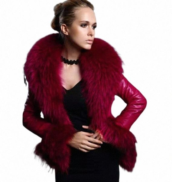 

women's fur & faux short padded jacket with pu collar turf x5iv#, Black