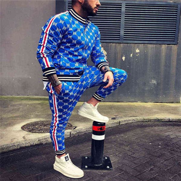 

men's tracksuits new men casual zipper set autumn mens set tracksuit set male sweatshirt sweatpants multi-pocket fashion high street ja, Gray