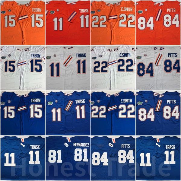 

american college football wear ncaa florida gators tebow 15 college football jersey 22 emmitt smith 84 kyle pitts 11 kyle trask mens jerseys, Black