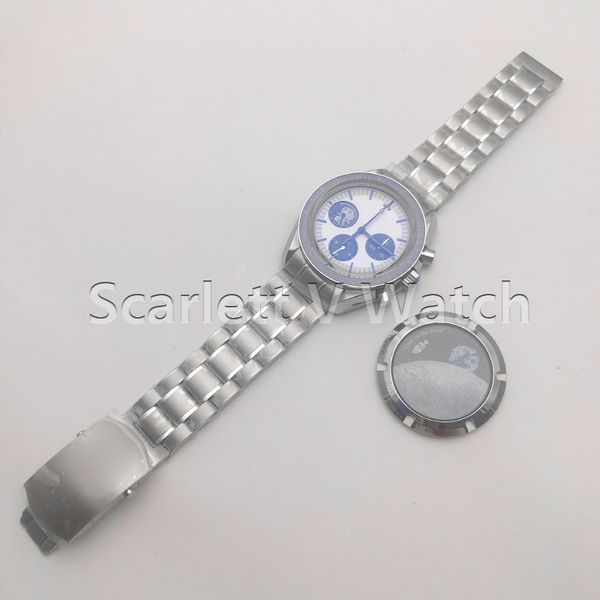

om factory mechanical watch blue white dial bracelet manual winding men's chronograph, Slivery;brown
