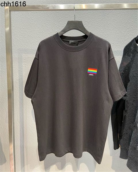 

balencaigass men t-shirts correct ins 21ss summer new front embroidered rainbow embroidered printed couple casual short sleeve tee, White;black