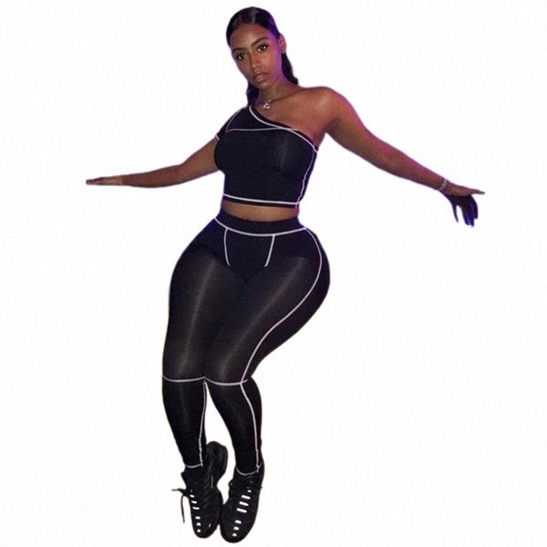 

sporty fashion active wear black fitness tracksuits one shoulder 2 piece set women workout crop and leggings sets v9wh#, White