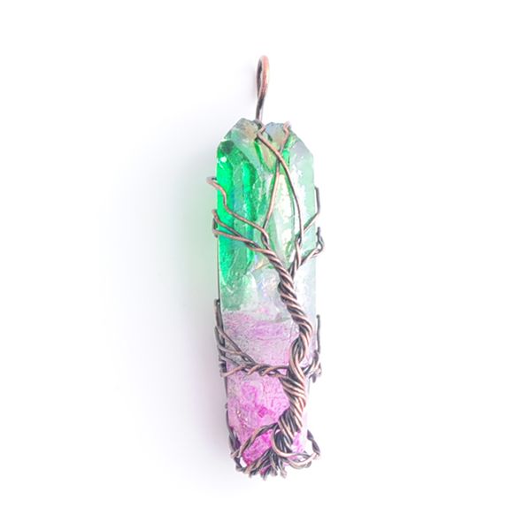 

natural rainbow stone crystal pillar pendants handmade antique copper wire wrapped tree of life for necklace jewelry n3748, Silver