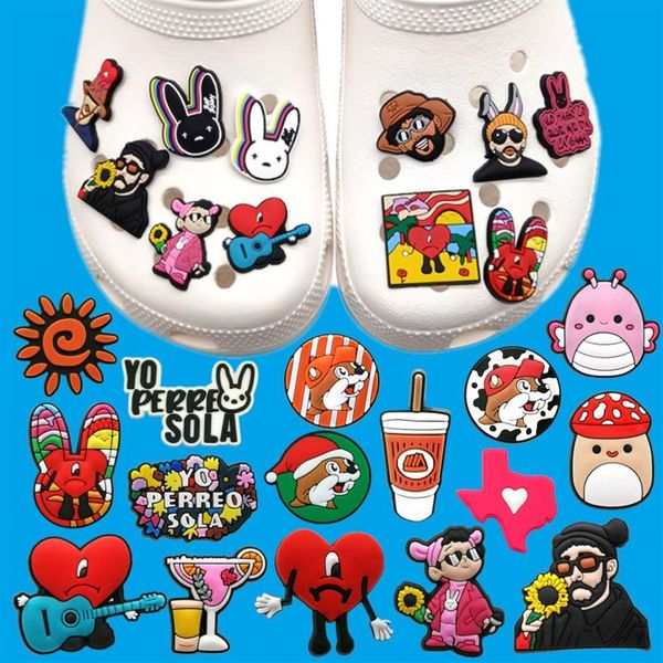 

100pcs set bad bunny texas croc charm 2d soft pvc jibz shoe parts charms accessories trend clog shoe buckles decorations fit men sandal2521, White;pink