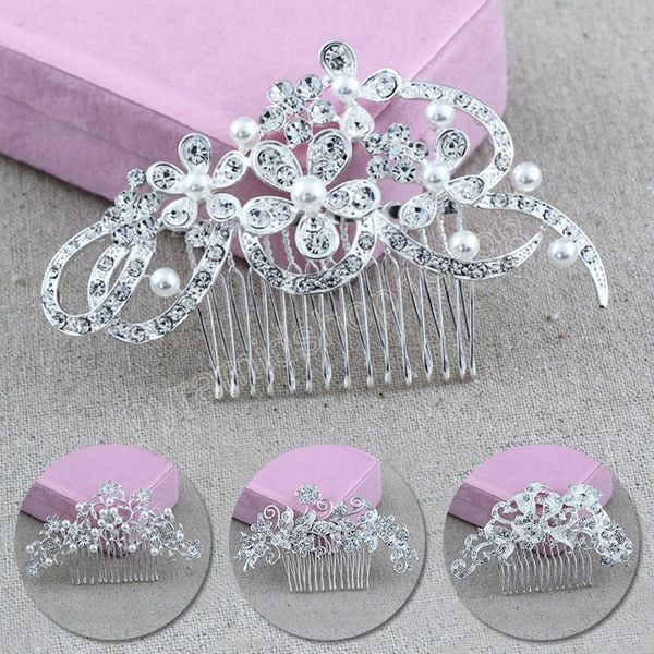 

fashion silver color rhinestone flower leaf bridal hair comb for girls crystal hair ornaments jewelry wedding hair accessories, Slivery;white