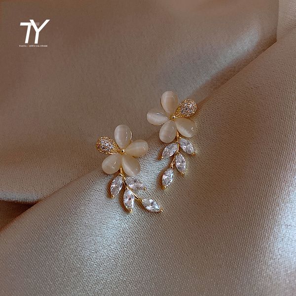 

classic opal flower zircon gold colour dangle earrings for woman korean fashion jewelry party girl's luxury elegant earrings, Golden;silver