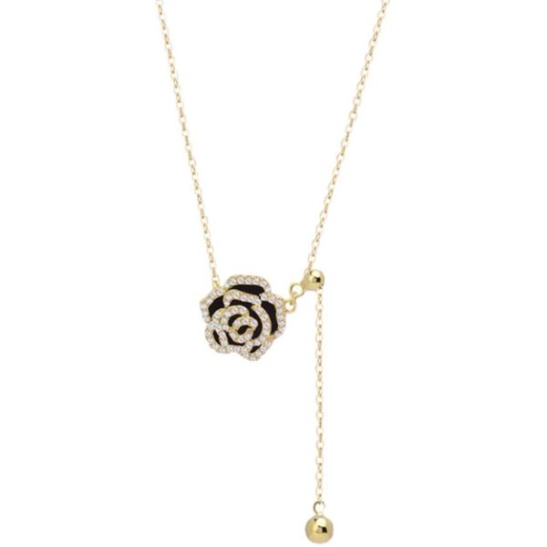 

Daily Outfit Thin Neck Chain Design Elegant Black Camellia Flower Jewelry For Women Girls Party Sweet Necklace Accessories