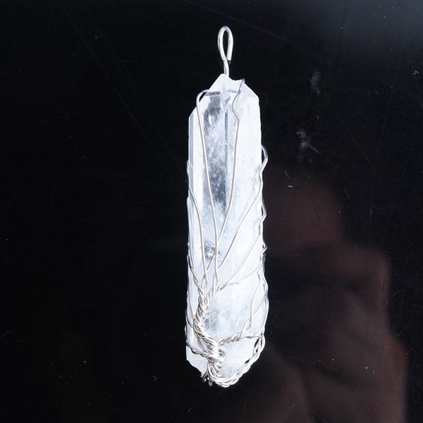 

natural white crystal pillar pendants handmade white k silvers wire wrapped tree of life for necklace jewelry n3751, Silver