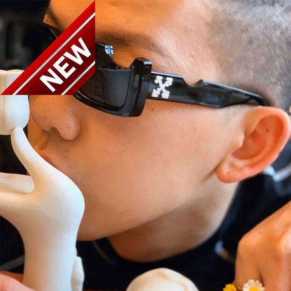 

2022 design sunglasses men's new rectangular frame sunglass off broken hole concave convex trend personalized street pgraphy catwalk, White;black