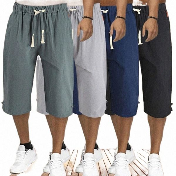 

men's shorts men's summer casual pants men sports running daily solid color cotton and linen cropped pantalones cortosmen's f, White;black