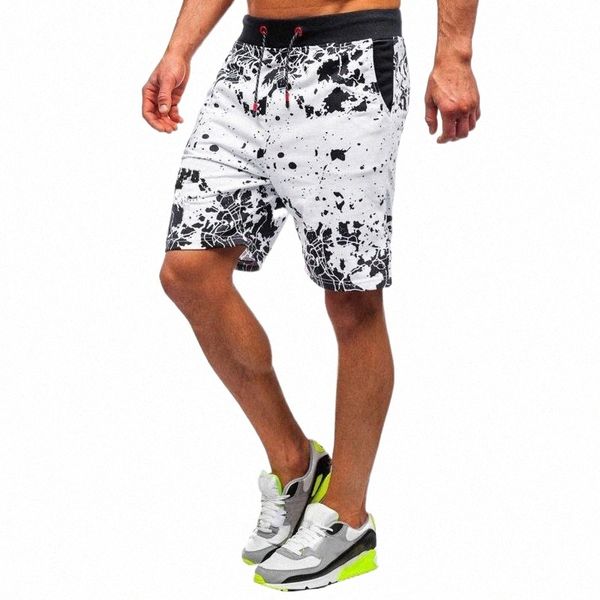 

men's shorts mens summer pants elastic band tie die loose foot casual running sports straight five points white outfitmen's men&#0, White;black