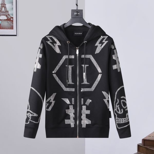 

plein bear brand men's hoodies & sweatshirts warm thick sweatshirt hip-hop loose characteristic personality pp skull pullover rhineston, Black