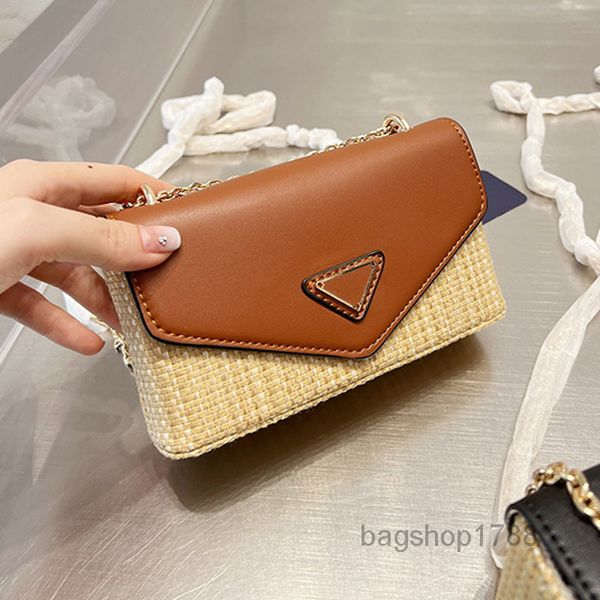 

evening bags chain straw crossbody bags beach handbags purse genuine leather summer women flap shoulder messenger bag triangle markmulti po