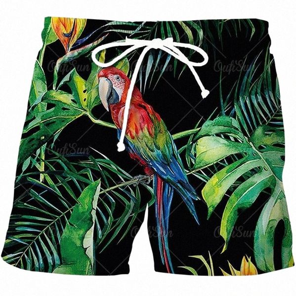 

men's shorts men's parrot printed beach hawaiian sports breathable casual fashion surfing swim pantsmen's 95hk#, White;black