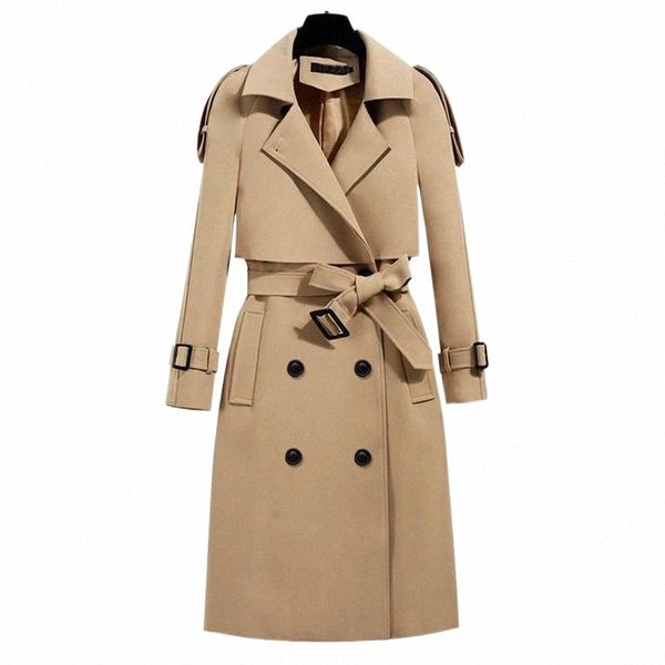 

women's trench coats 2021 spring /autumn long coat women double breasted slim female outwear fashion windbreaker with belt b3vl#, Tan;black