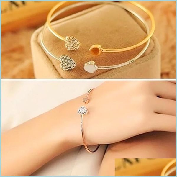 

bangle love heart shaped cuff bracelet jewelry rhinestone crystal alloy plated gold and sier female bracelets fashion or dhseller2010 dhdwc, Black