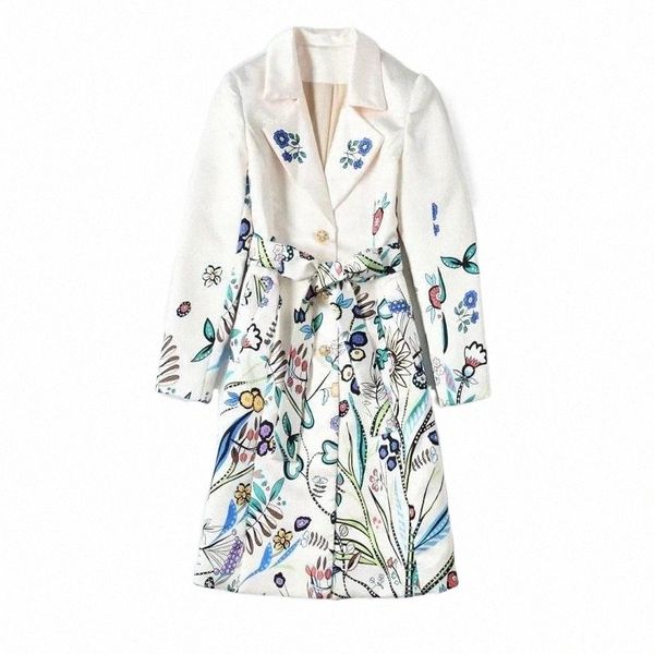 

women's trench coats long coat 2021 autumn winter casual windbreaker women elegant floral print belted white black overcoats 146y#, Tan;black
