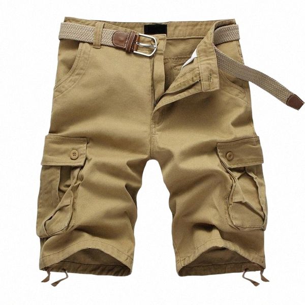 

men's shorts 100% cotton loose cargo pant men outdoor multi-pocket plus size casual solid shortsmen's l6bu#, White;black