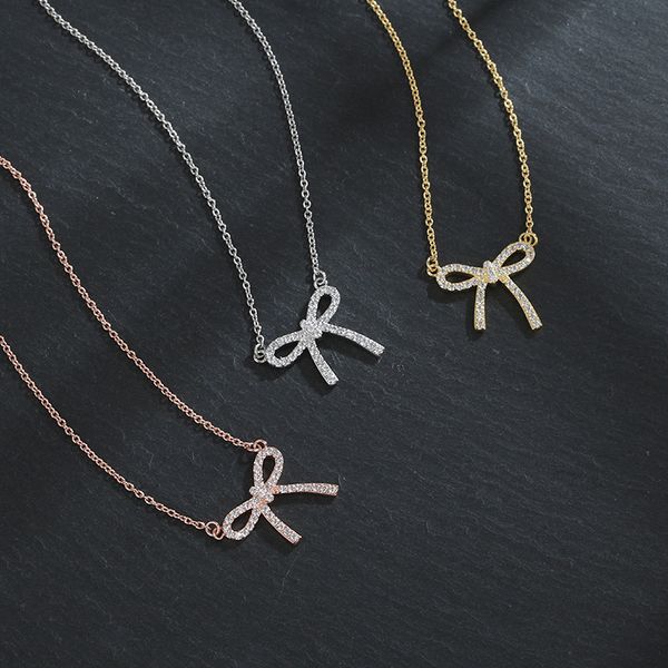 

bow pendant necklaces women luxury gift designer jewelry clavicle chain, Silver